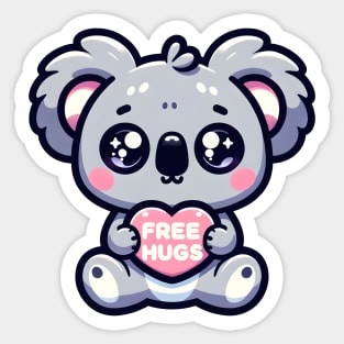 Cute kwaii koala gives free hugs - Valentine's day Sticker